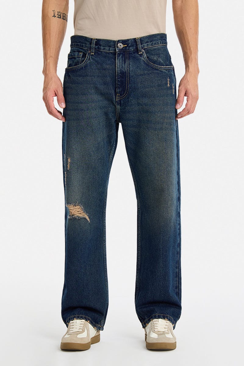 Straight Fit Knee Ripped Jeans